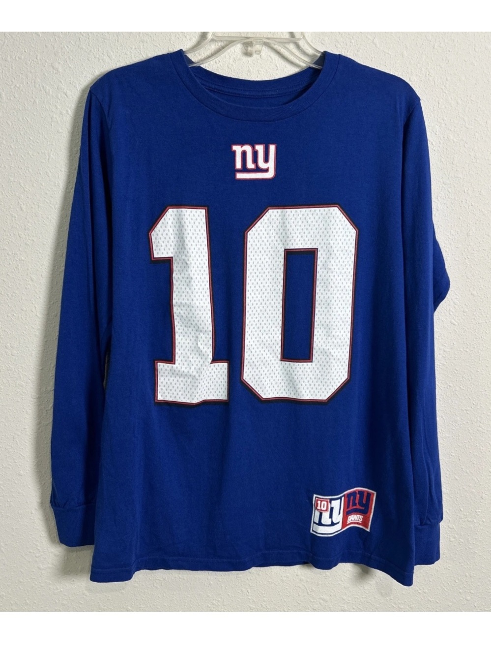 New York Giants Eli Manning Majestic #10 Blue Long Sleeve Shirt Men’s Med Cotton